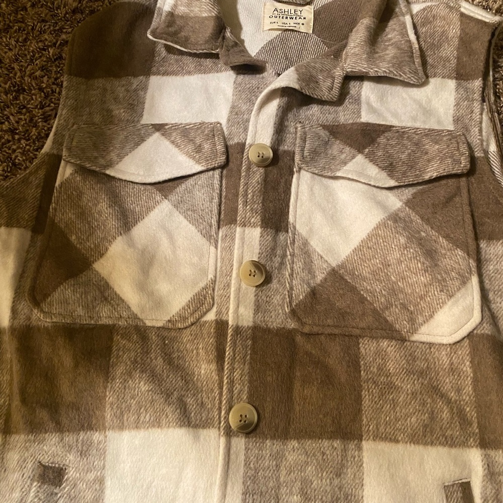 Plaid flannel sleeveless long jacket